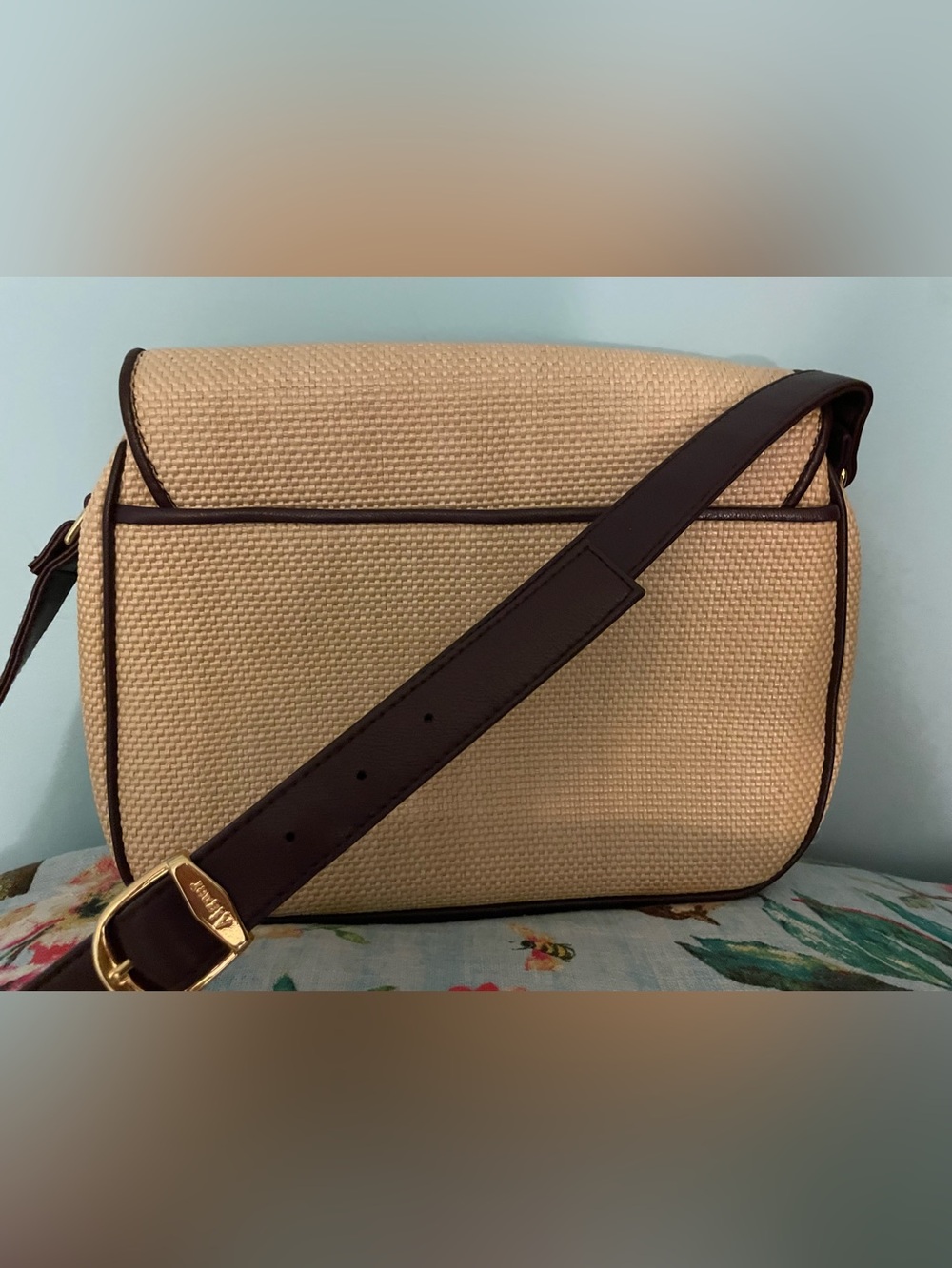 Pristine Etienne Aigner Beige Woven body and Brown leather trimmed Shoulder Bag - Picture 2 of 15